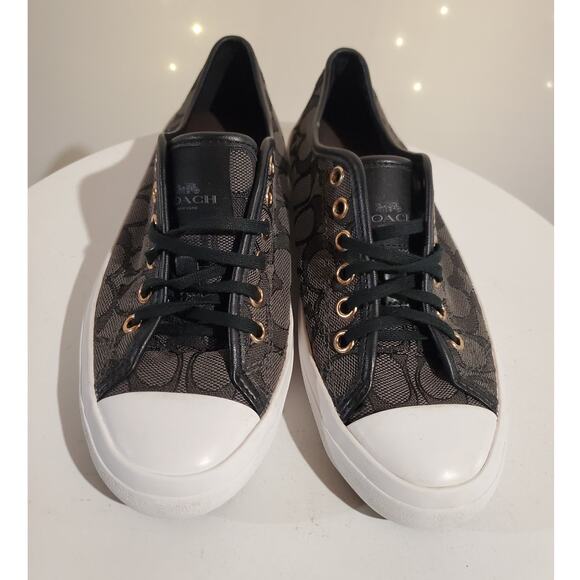 COACH Empire Outline Signature C Logo Low Top Cap Toe Sneakers 6B Black Smoke - Picture 2 of 9